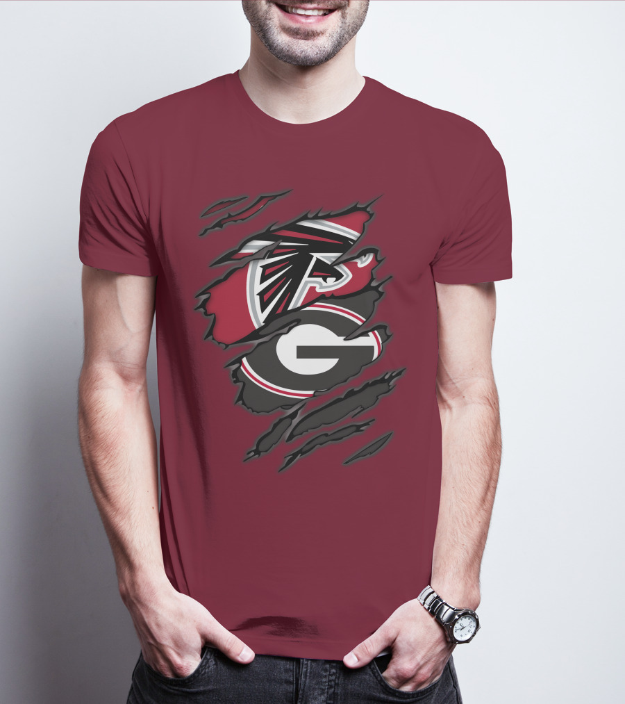 Atlanta Falcons Georgia Bulldogs Claw Marks Logo Combo T-Shirt