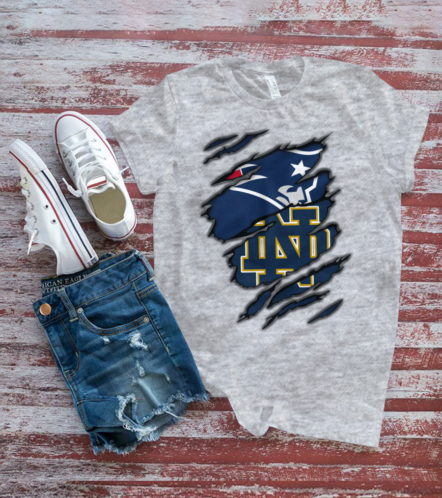 New England Patriots Notre Dame Fighting Irish Logo Mashup T-Shirt
