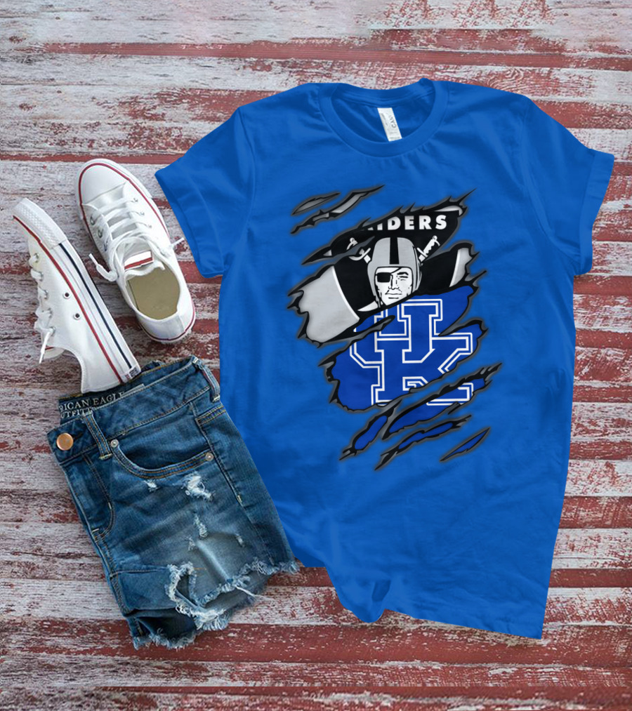 Raiders Kentucky Interlocking Design With Raider And UK Symbols T-Shirt