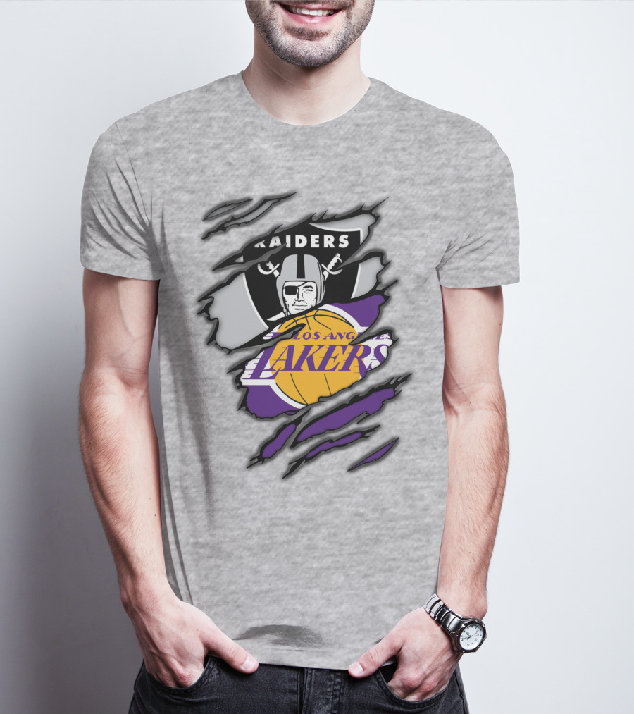 Raiders Los Angeles Lakers Basketball Football Fan Mashup T-Shirt