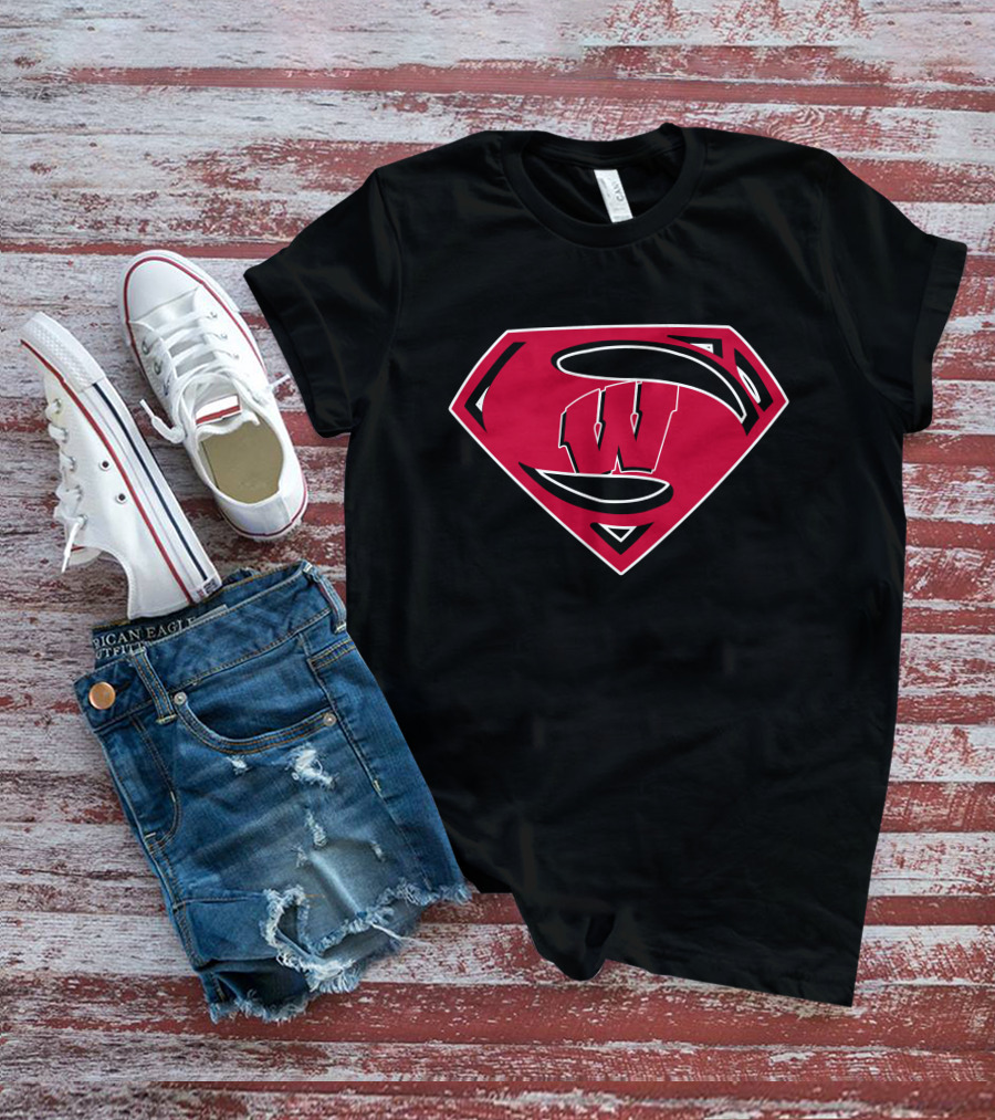 Superman Wisconsin Badgers Logo Emblem T-Shirt