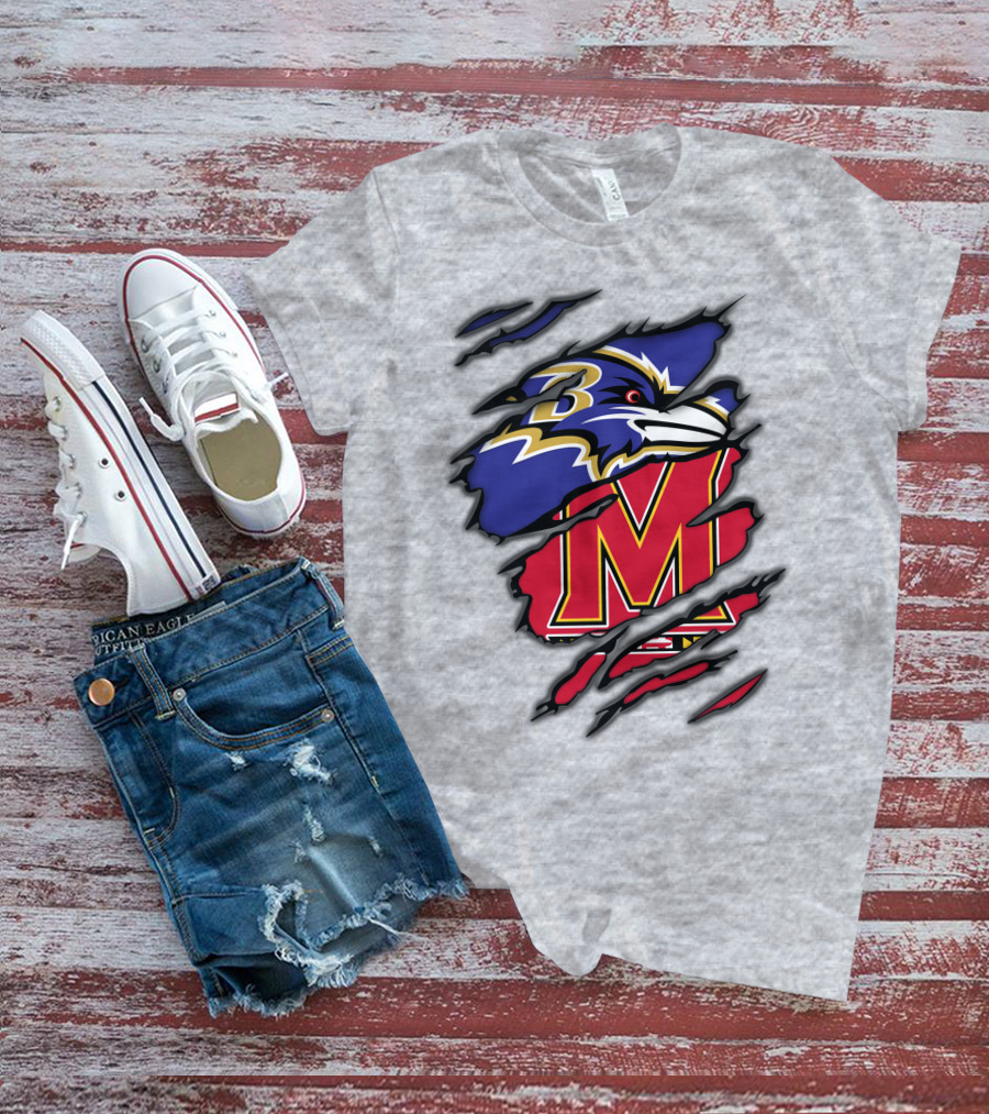 Ravens Maryland Logo With Baltimore And University Of Maryland Elements T-Shirt