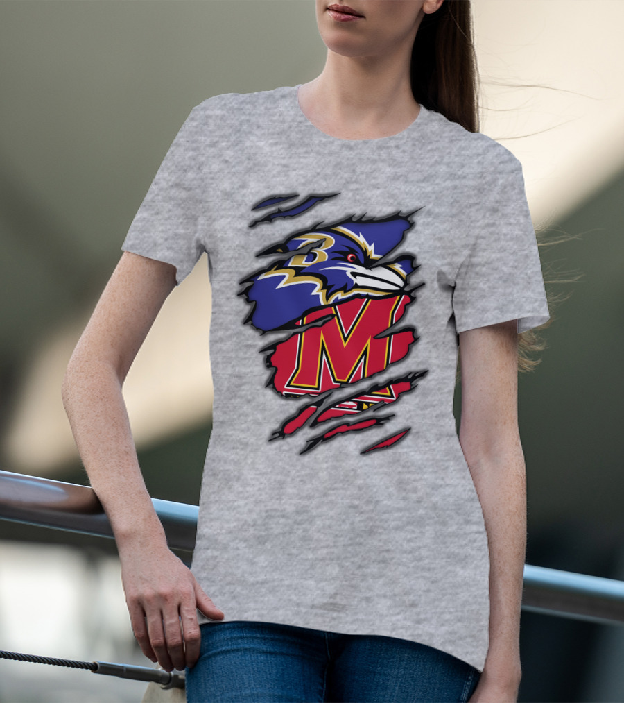 Ravens Maryland Logo With Baltimore And University Of Maryland Elements T-Shirt