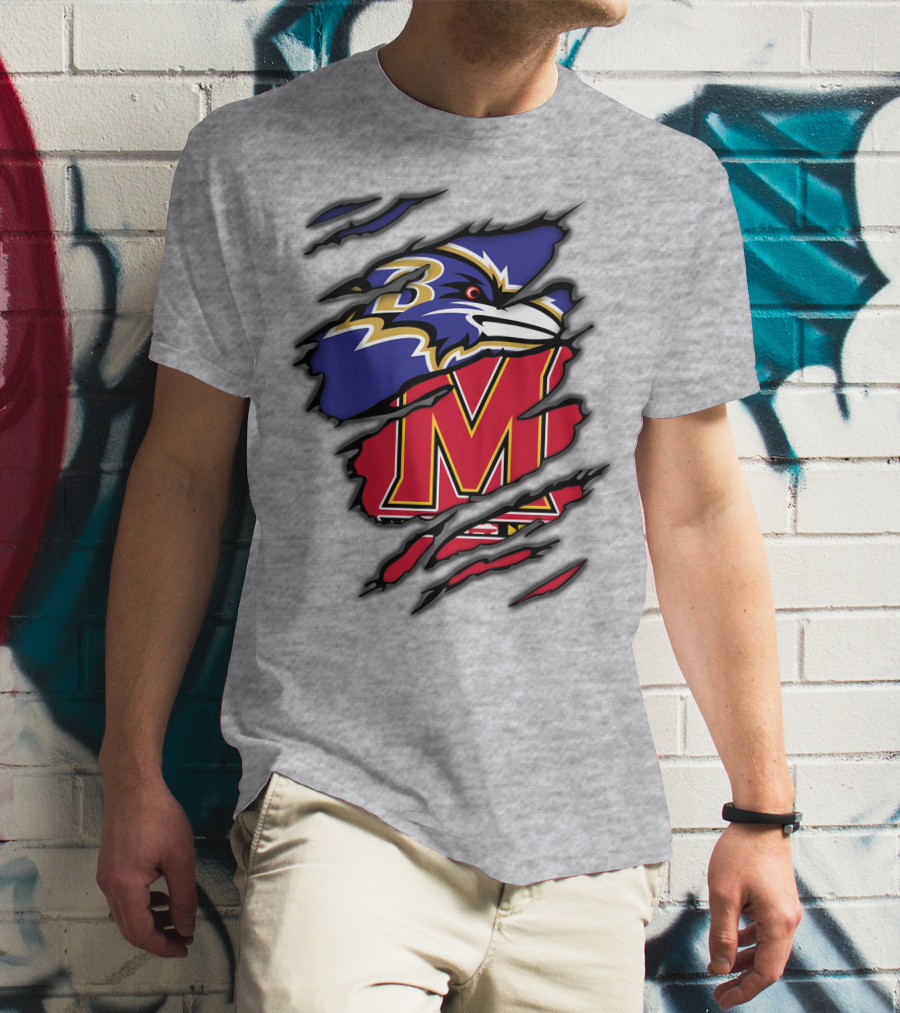 Ravens Maryland Logo With Baltimore And University Of Maryland Elements T-Shirt