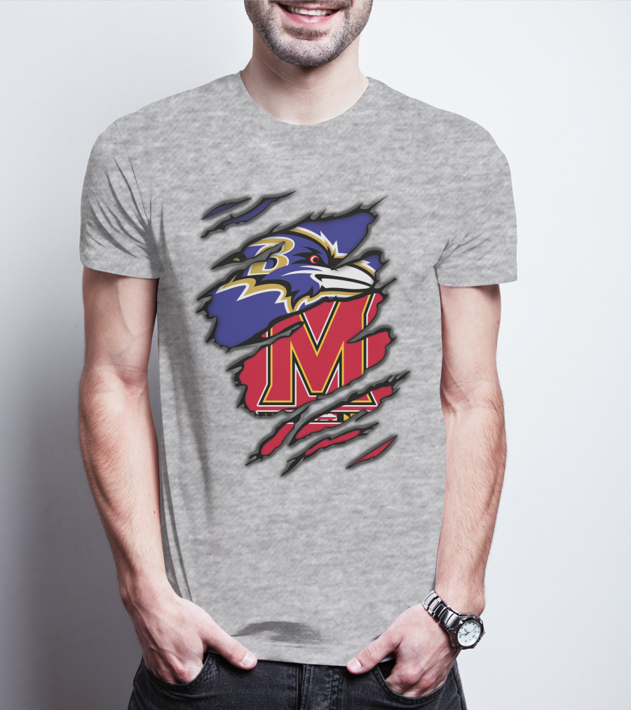 Ravens Maryland Logo With Baltimore And University Of Maryland Elements T-Shirt