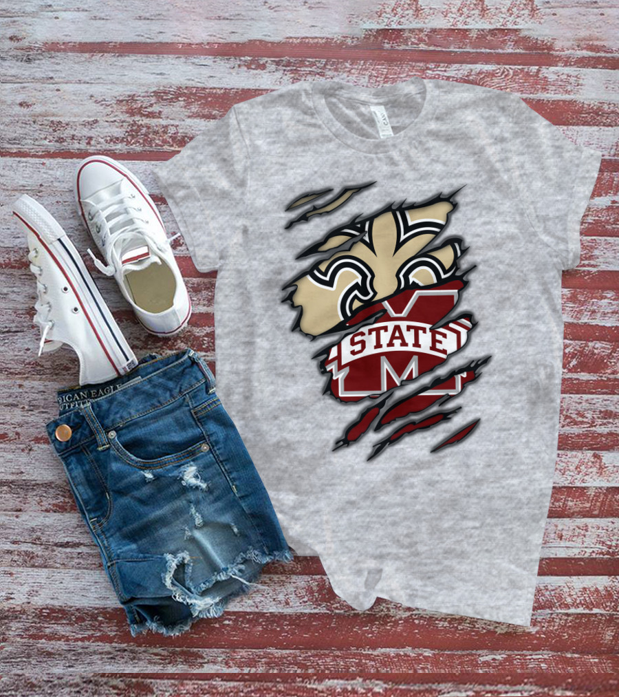 Saints Mississippi State Bulldogs Fleur-de-Lis Logo Combo T-Shirt