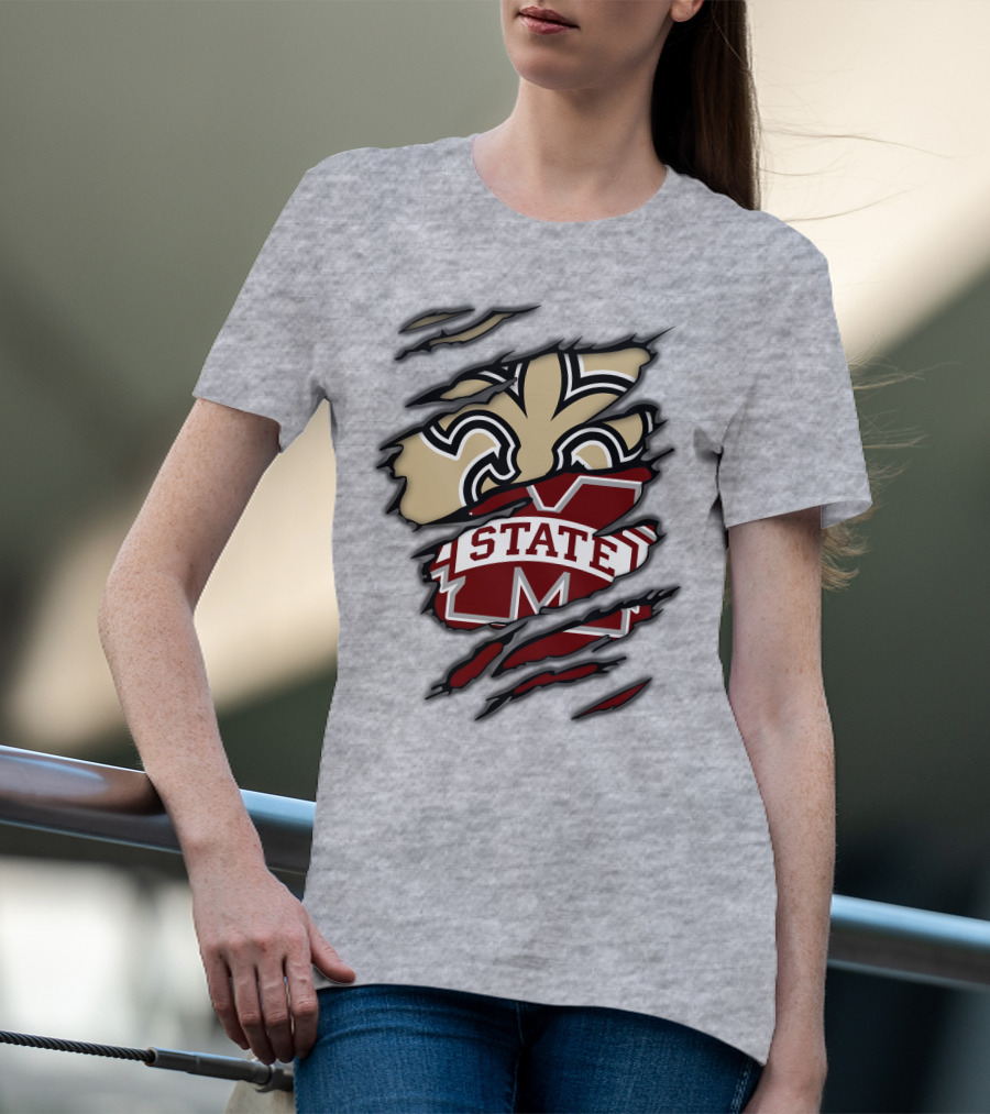 Saints Mississippi State Bulldogs Fleur-de-Lis Logo Combo T-Shirt