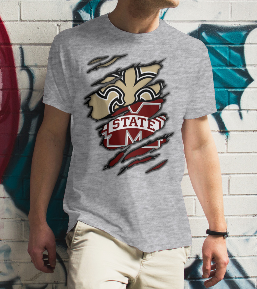 Saints Mississippi State Bulldogs Fleur-de-Lis Logo Combo T-Shirt