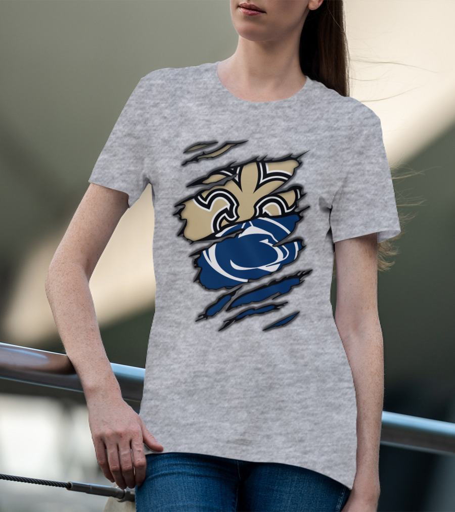 Saints Penn State Logo Combination Torn Effect T-Shirt