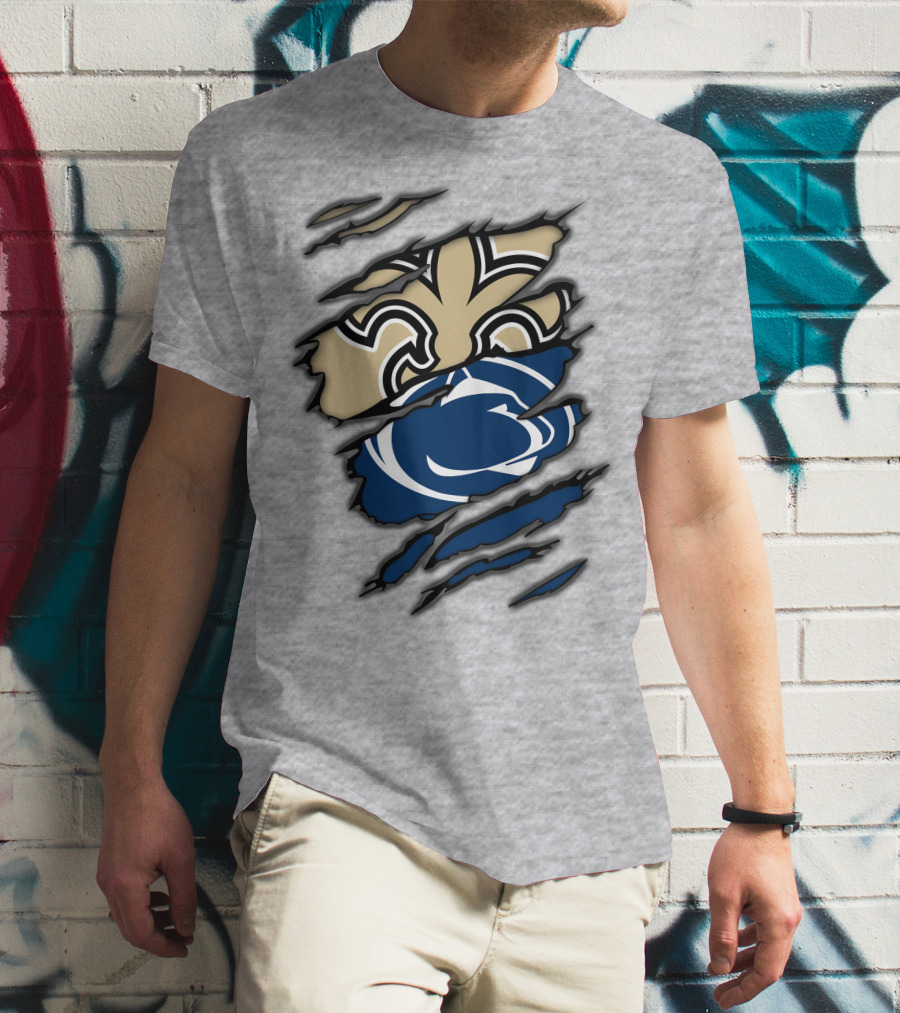 Saints Penn State Logo Combination Torn Effect T-Shirt