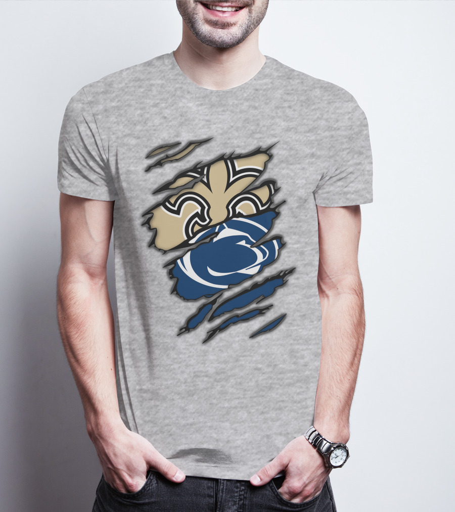 Saints Penn State Logo Combination Torn Effect T-Shirt