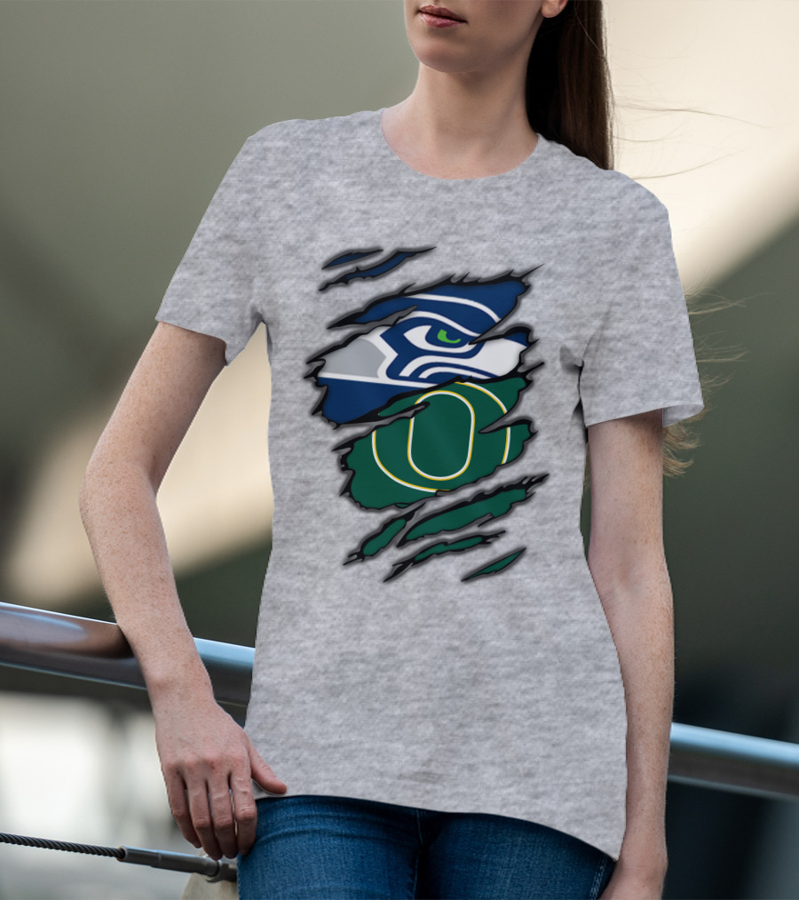 Seahawks Ducks Claw Style Logo Rip Combination T-Shirt