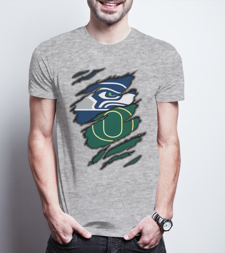 Seahawks Ducks Claw Style Logo Rip Combination T-Shirt