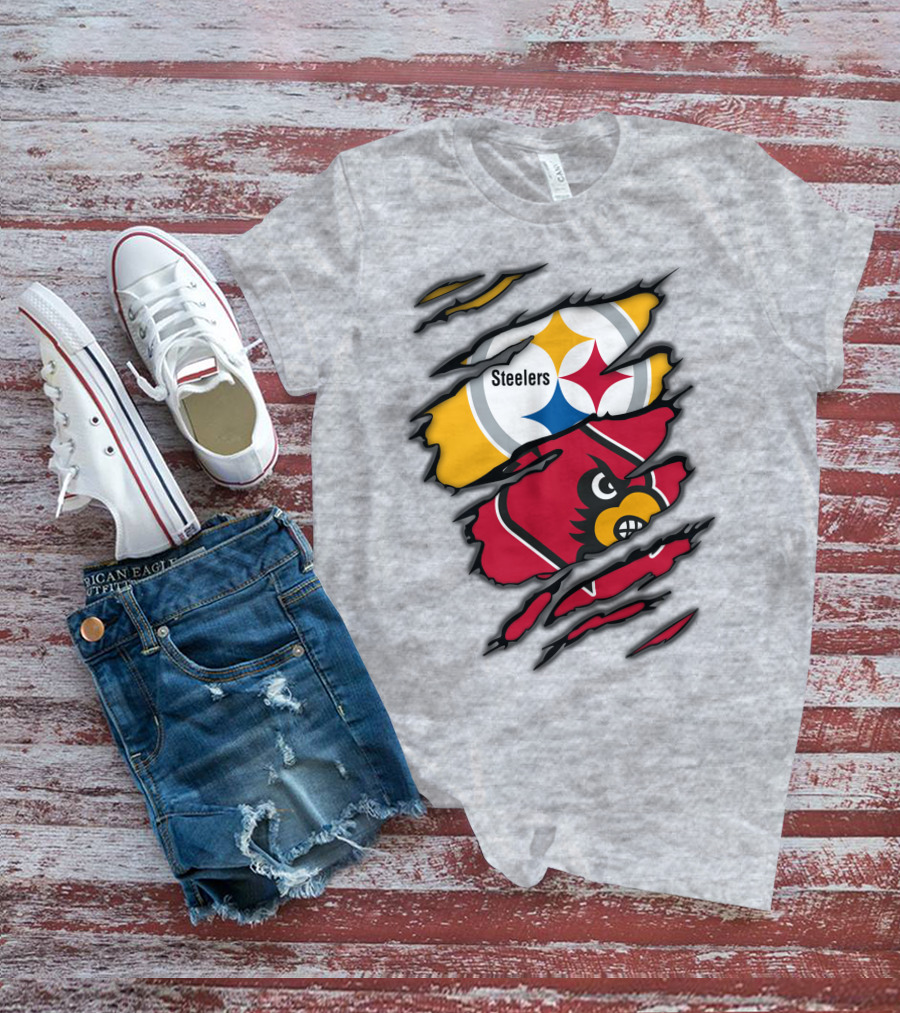 Steelers Cardinals Pittsburgh Louisville Torn Claw Marks Emblems T-Shirt