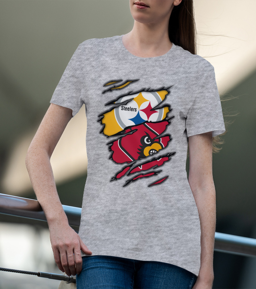 Steelers Cardinals Pittsburgh Louisville Torn Claw Marks Emblems T-Shirt