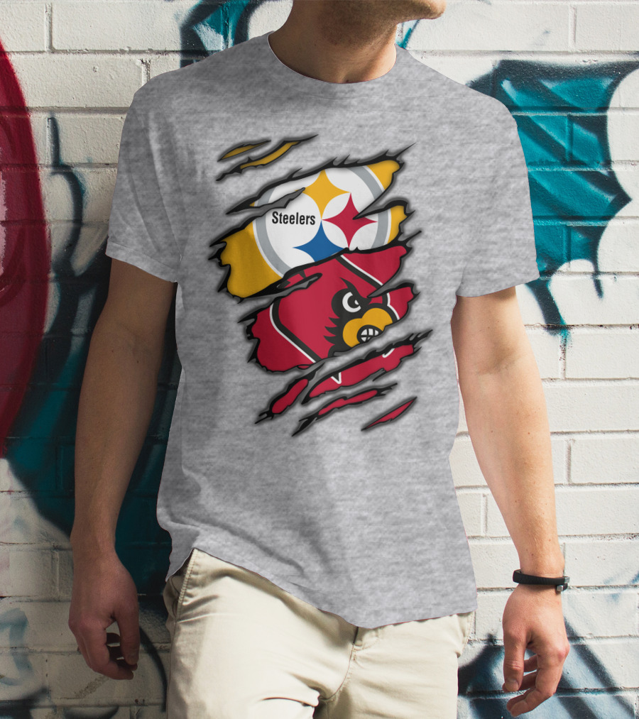 Steelers Cardinals Pittsburgh Louisville Torn Claw Marks Emblems T-Shirt