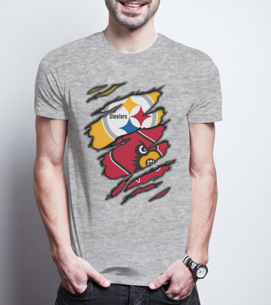 Steelers Cardinals Pittsburgh Louisville Torn Claw Marks Emblems T-Shirt