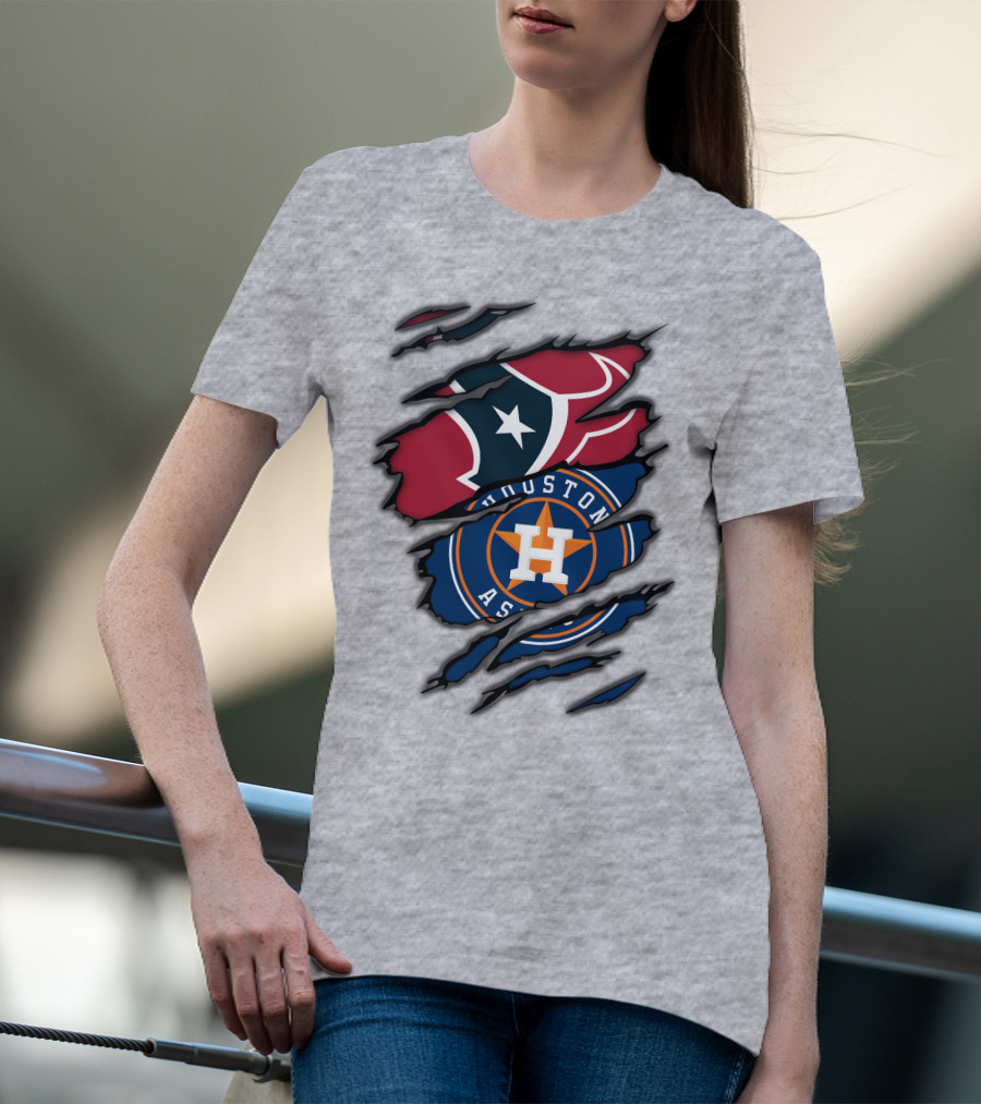 Houston Texans And Astros Logos Ripped T-Shirt