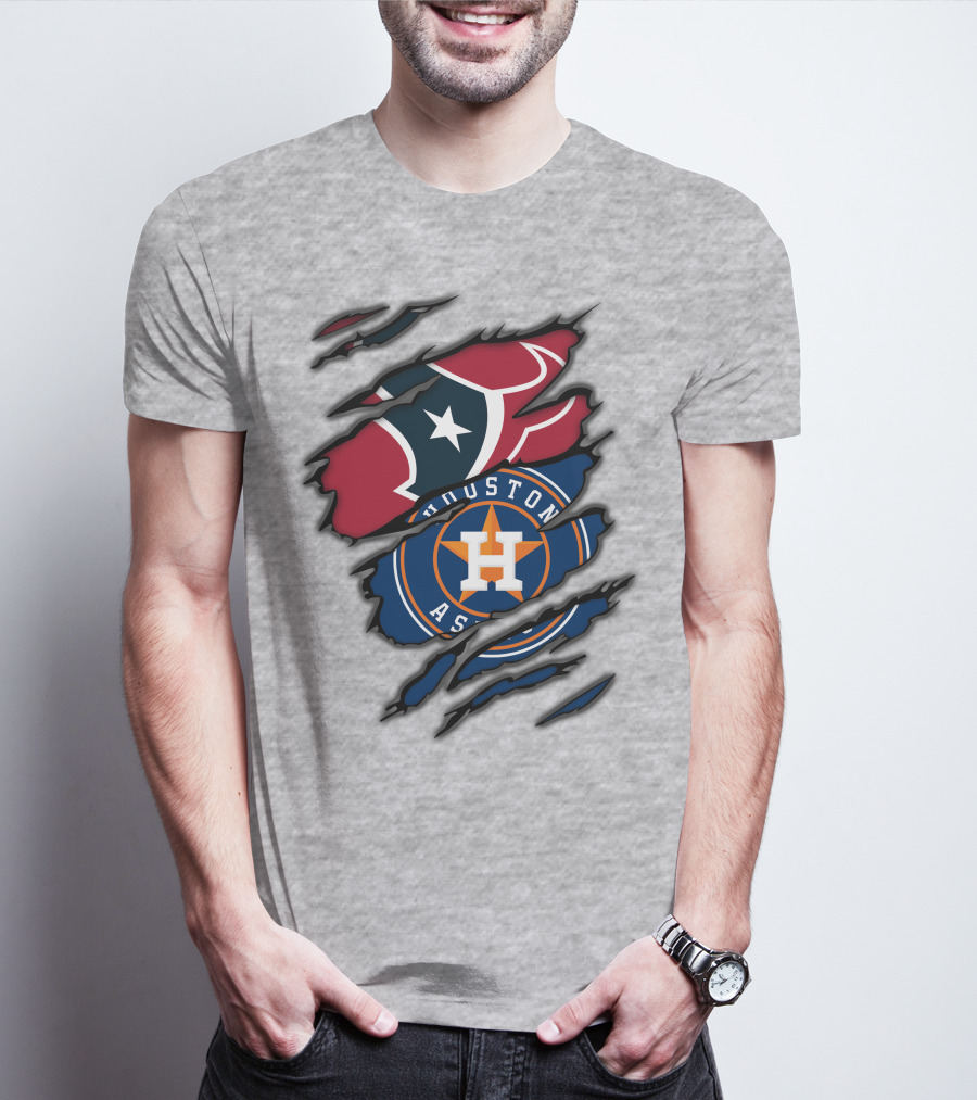 Houston Texans And Astros Logos Ripped T-Shirt
