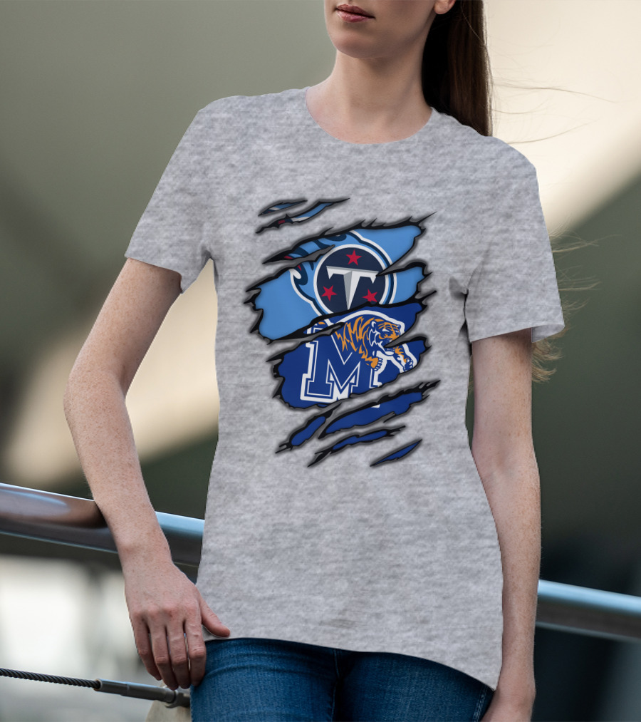 Tennessee Titans Memphis Tigers Claw Marks Logo Fusion T-Shirt