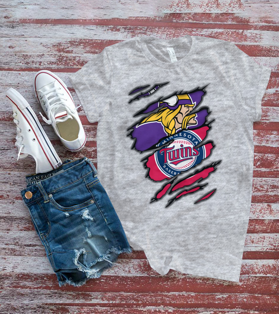Minnesota Vikings And Twins Baseball Fusion T-Shirt