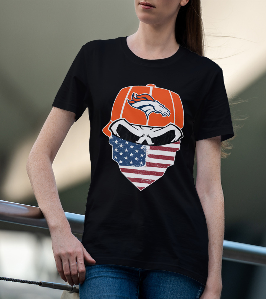 Broncos Skull With American Flag Bandana T-Shirt