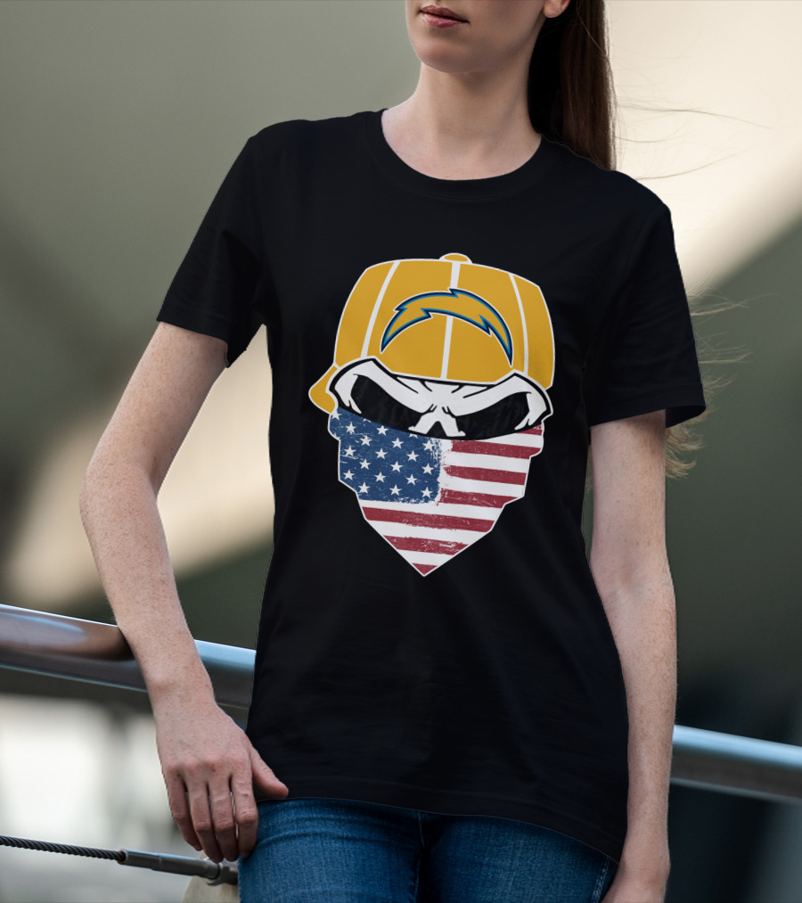 Los Angeles Chargers Skull American Flag Bandana T-Shirt