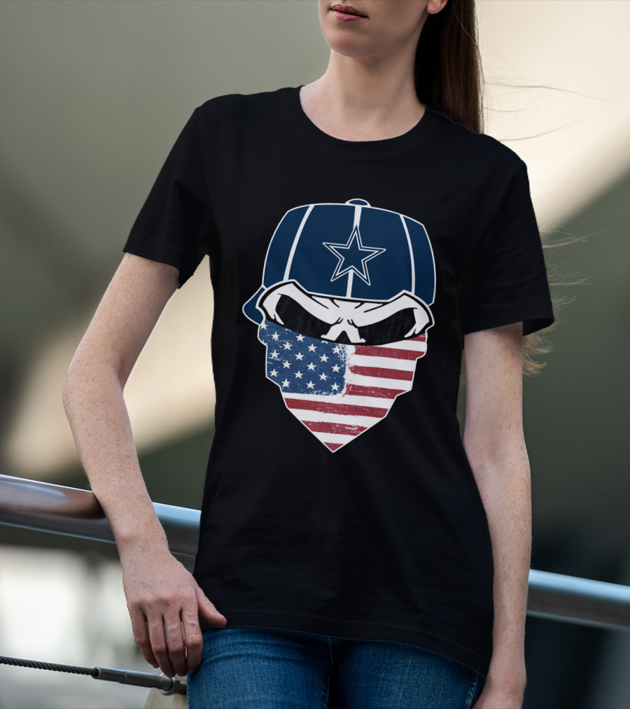 Cowboys Skull With Star Cap And American Flag Bandana T-Shirt