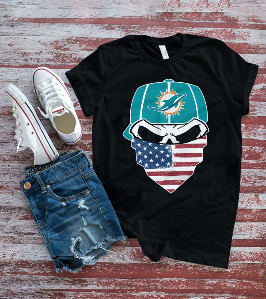 Miami Dolphins Skull American Flag Bandana T-Shirt