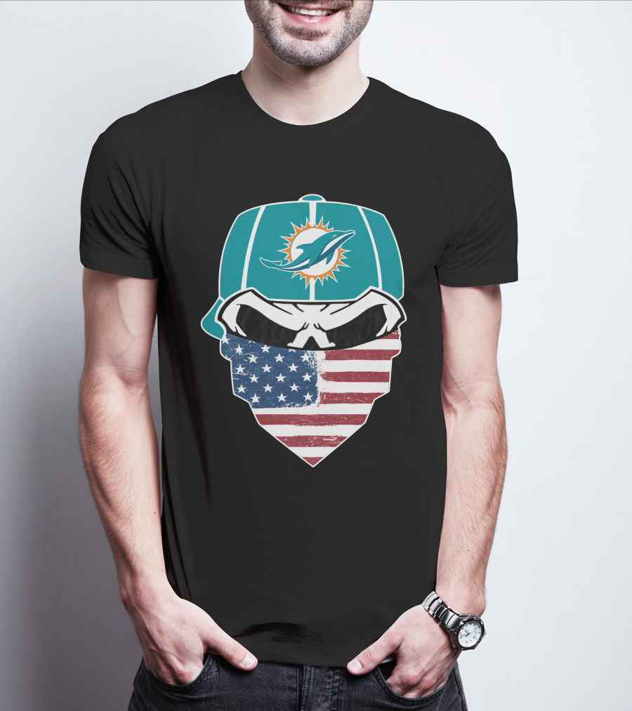 Miami Dolphins Skull American Flag Bandana T-Shirt