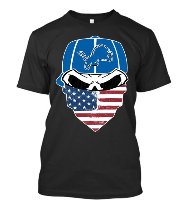 Detroit Lions Skull Bandana American Flag T-Shirt