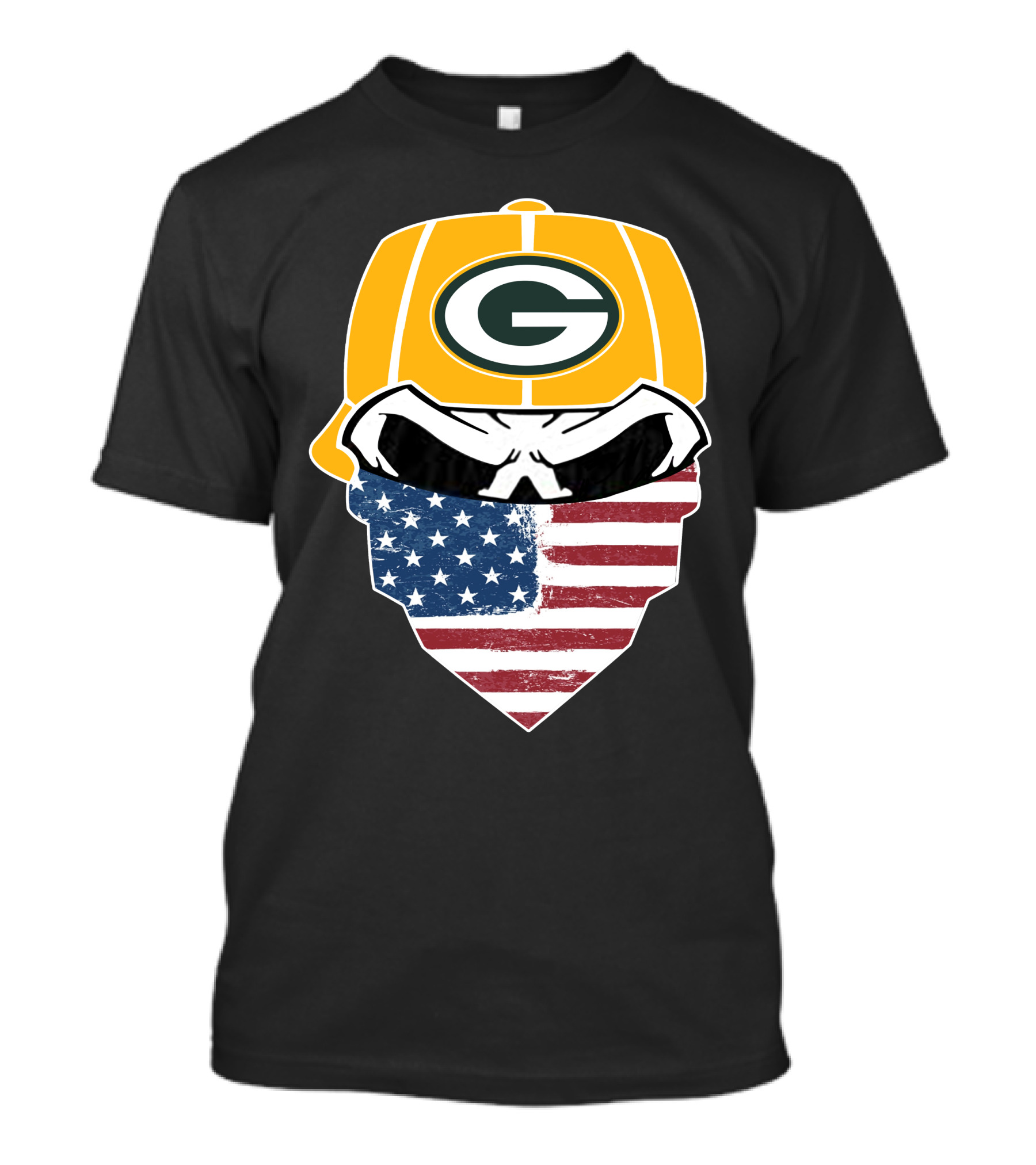 Packers Skull USA Flag Bandana Green Bay Packers Helmet T-Shirt