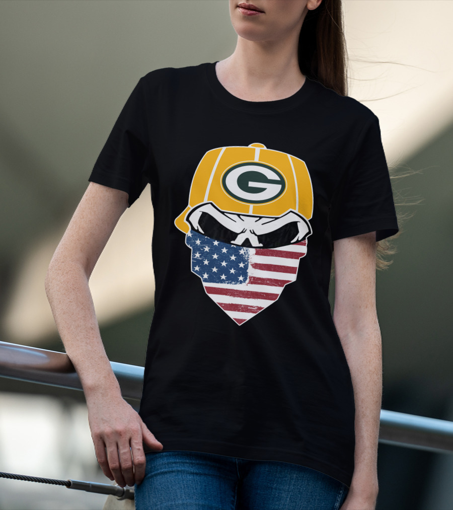 Packers Skull USA Flag Bandana Green Bay Packers Helmet T-Shirt