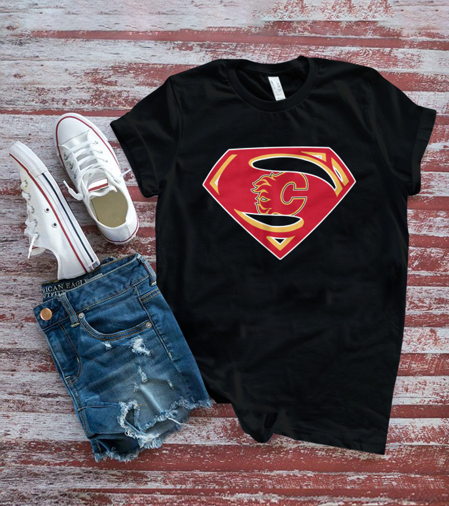 Superman Calgary Flames Logo Fusion T-Shirt