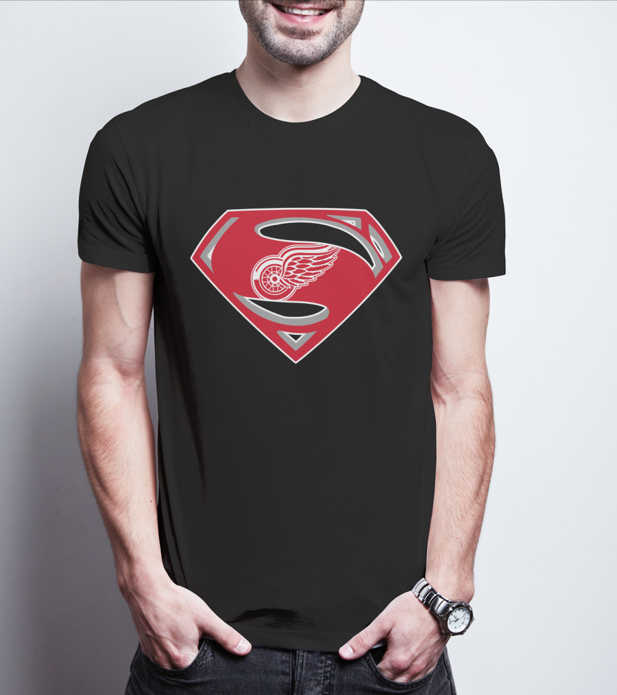 Superman Detroit Red Wings Logo Emblem T-Shirt