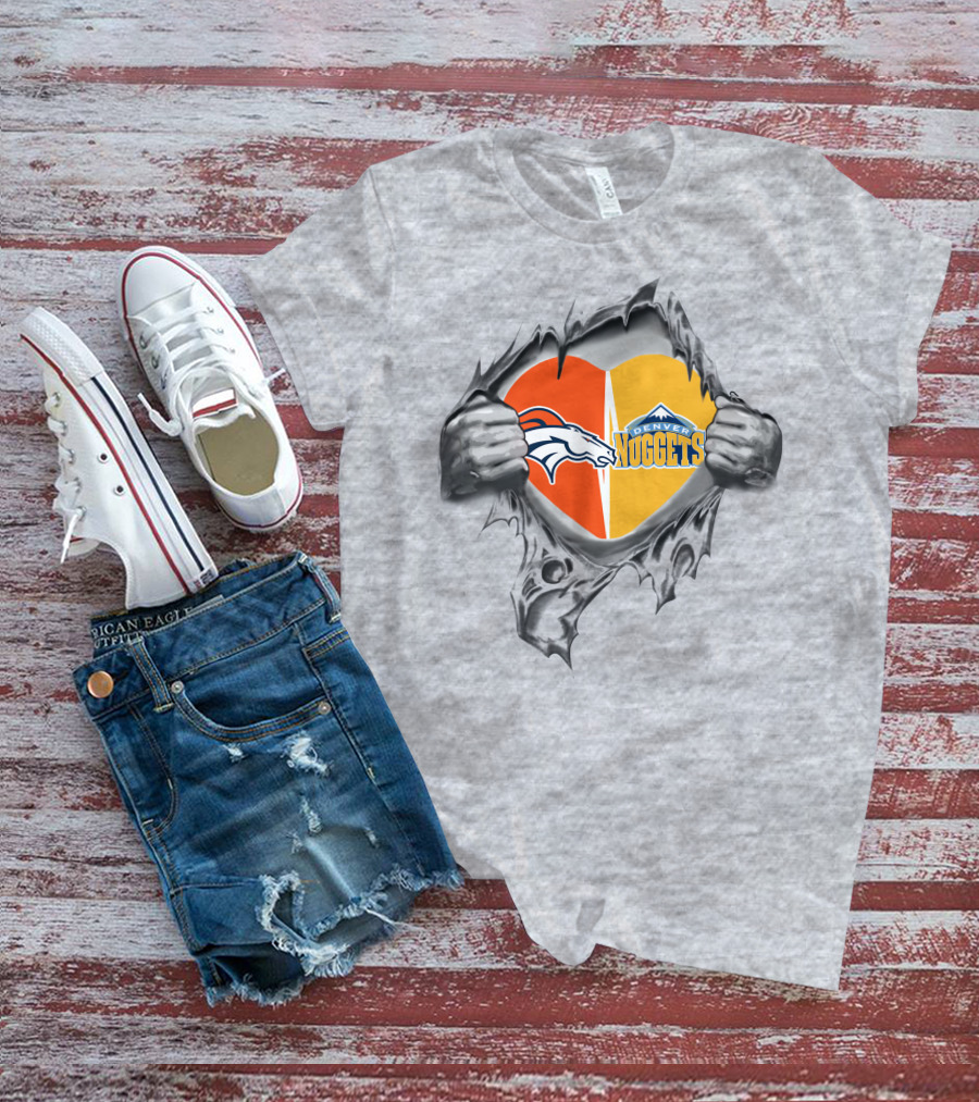 Broncos Denver Nuggets Heart Torn Reveal T-Shirt