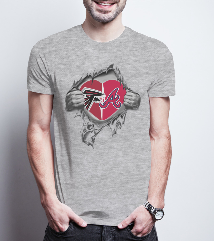 Falcons Braves Heart Symbol With Logos In Torn T-Shirt