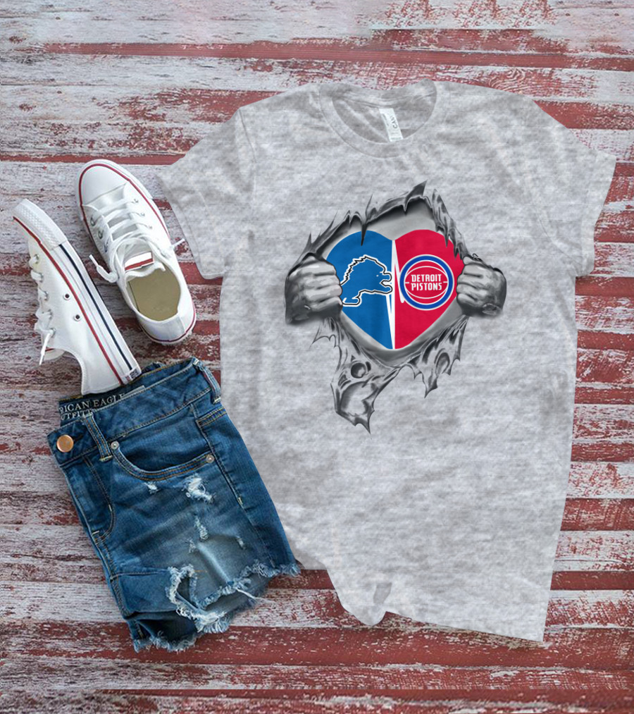 Detroit Pistons And Lions Heart T-Shirt