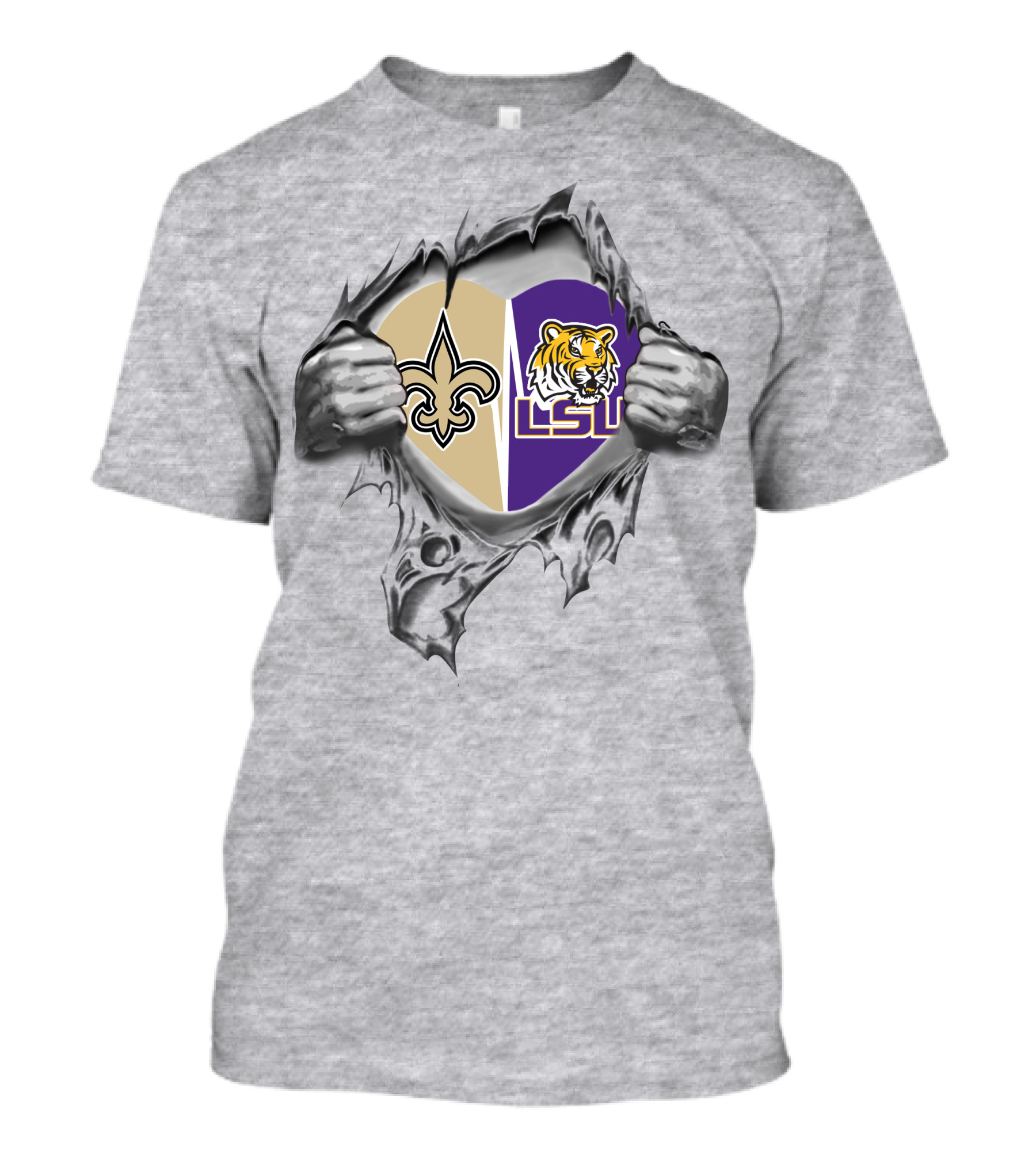 Saints Lsu Heart Torn Open Logo Tiger Inside T-Shirt