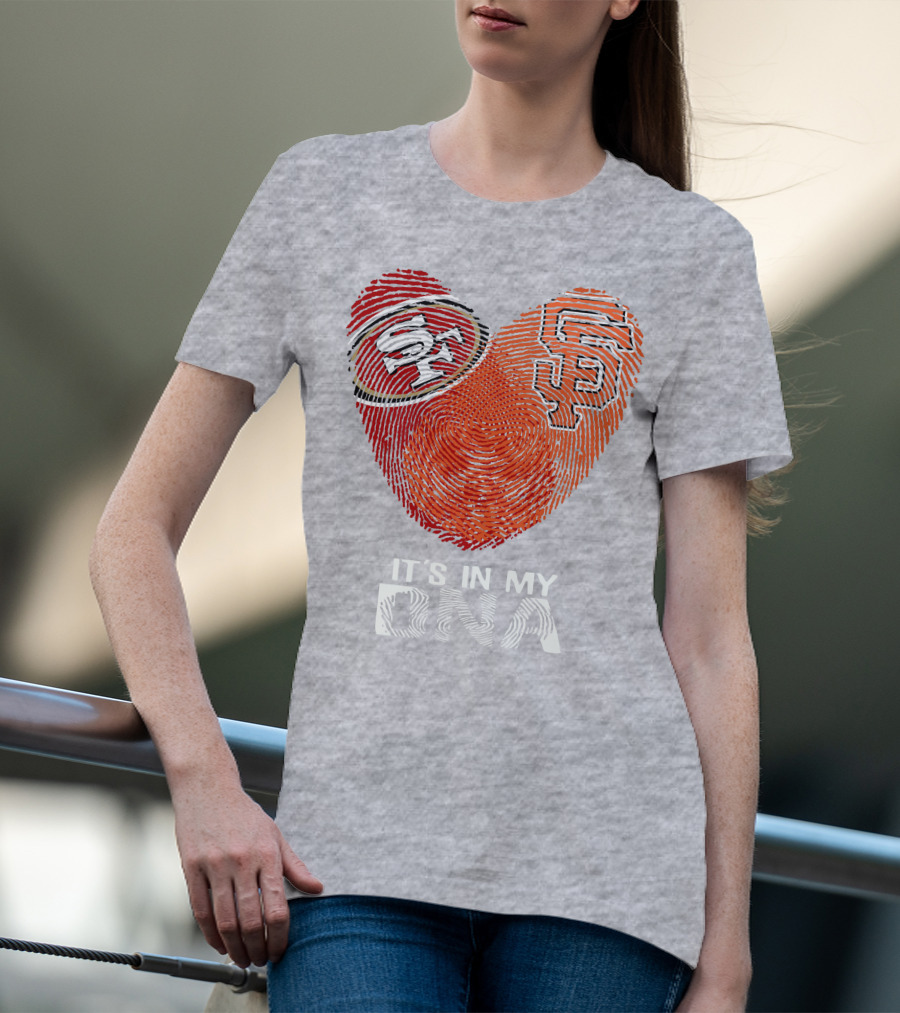 49ers Giants Heart Fingerprint It's In My Dna T-Shirt