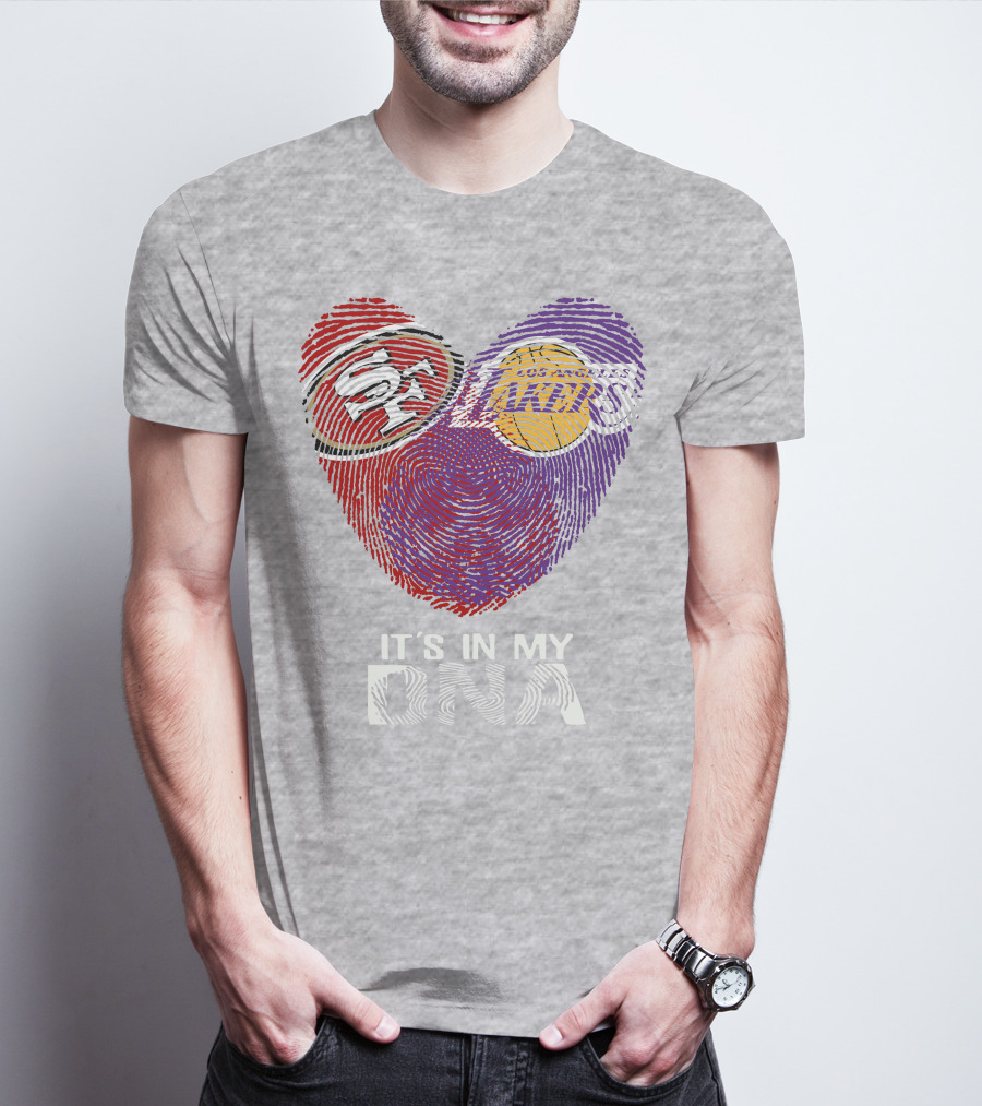 49ers Lakers It's In My Dna Fingerprint Heart T-Shirt