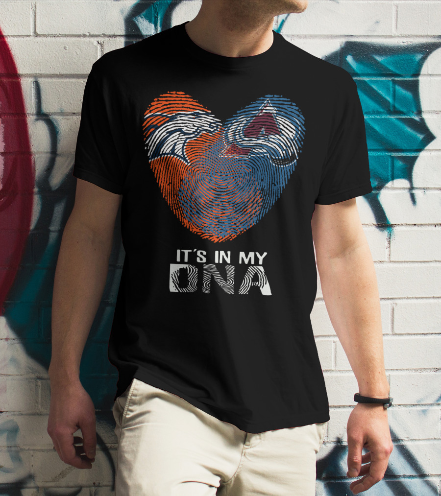 Broncos Avalanche Heart It's In My Dna Fingerprint T-Shirt