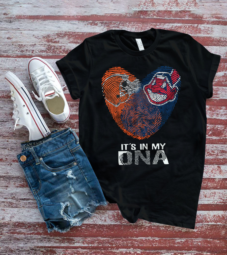 Browns Indians It's In My DNA Football Helmet And Team Logo Fingerprint T-Shirt