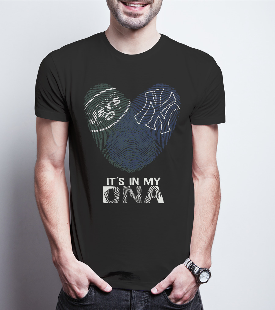 Jets Yankees Heart Fingerprint It's In My Dna T-Shirt