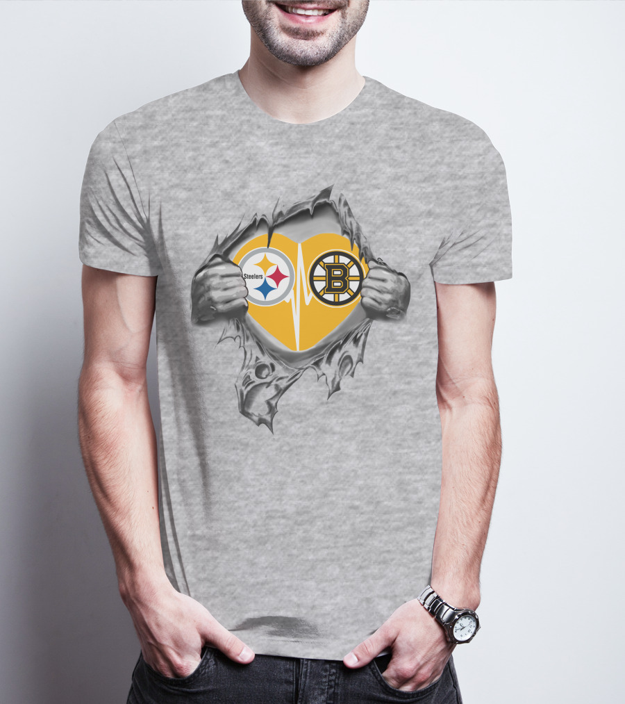 Steelers Bruins Heart Logo Fusion T-Shirt