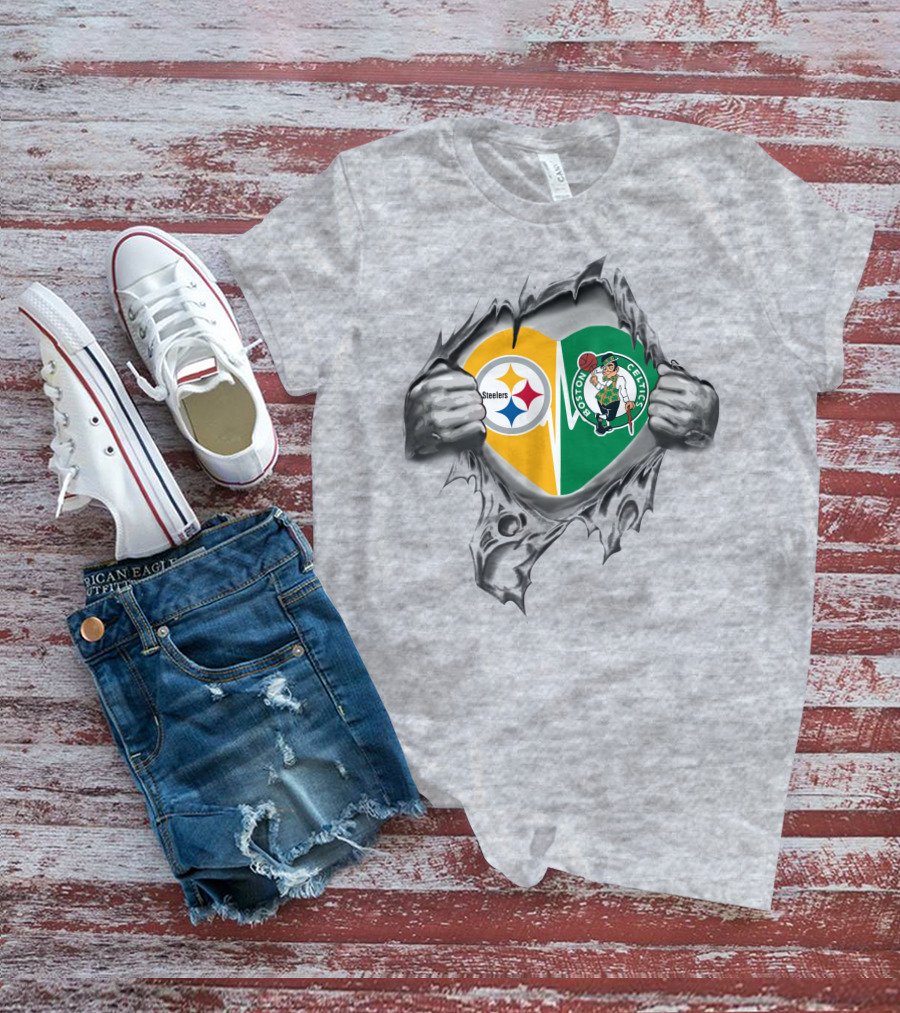 Steelers Celtics It's In My Heart Pittsburgh Boston Fan Passion T-Shirt