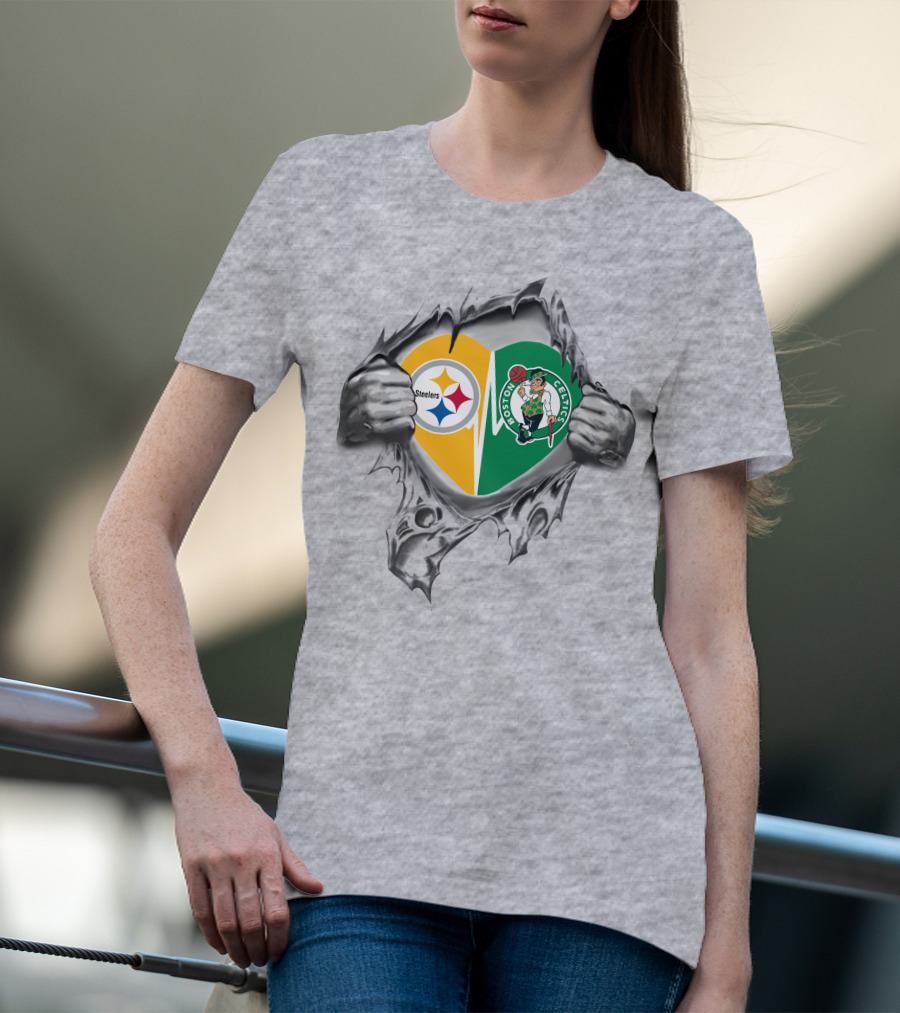 Steelers Celtics It's In My Heart Pittsburgh Boston Fan Passion T-Shirt