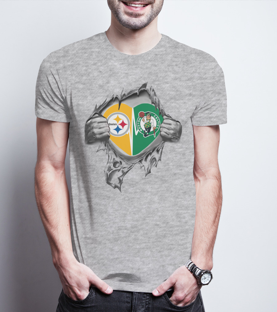 Steelers Celtics It's In My Heart Pittsburgh Boston Fan Passion T-Shirt