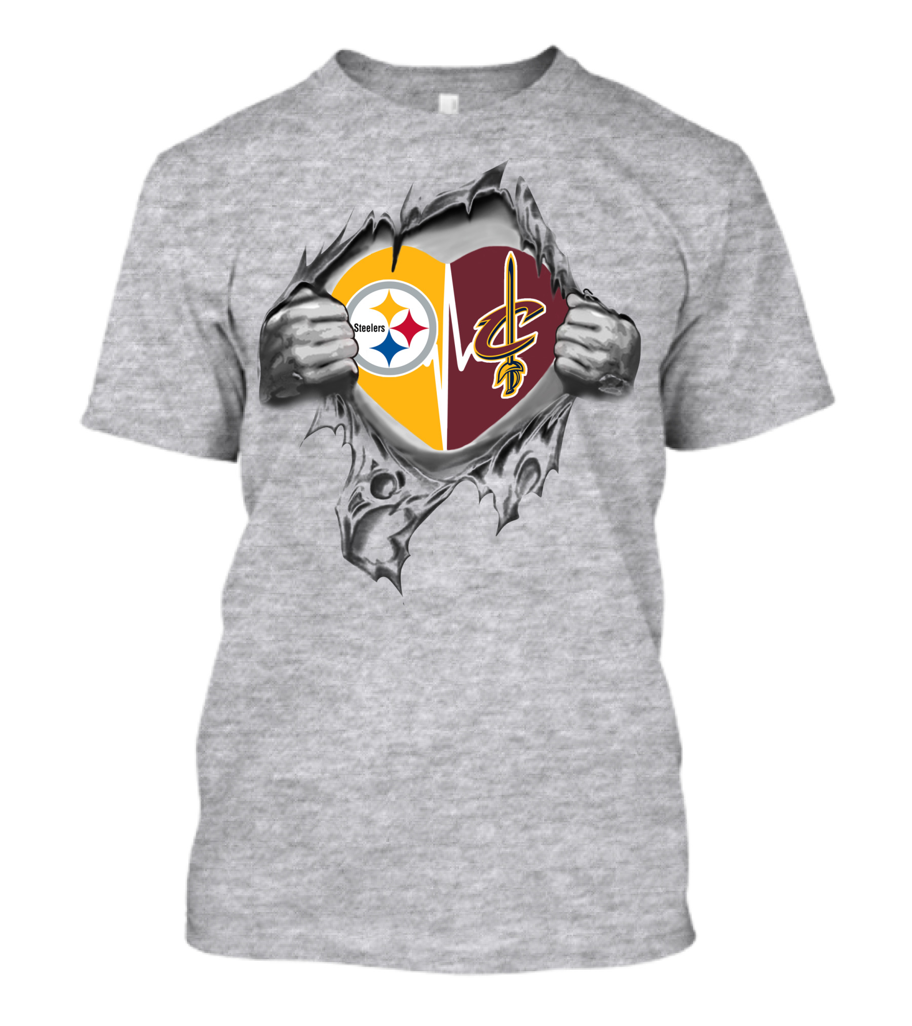 Steelers Cleveland Cavaliers Heart Logo Teared Open T-Shirt