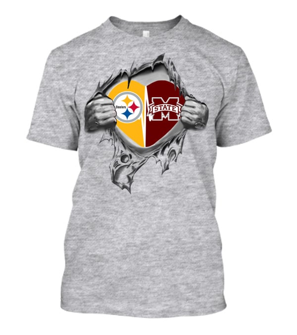 Steelers Ms State Heart Split Football Passion T-Shirt